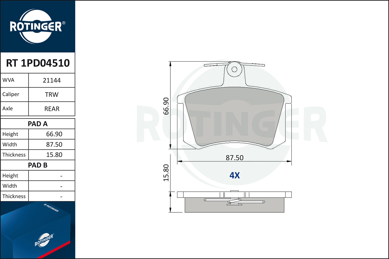 ROTINGER Fékbetét, mind RT1PD04510_ROT